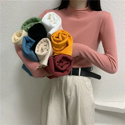 Korean Slimming Slim-Look Long Sleeved Half-Height Collar Women Sweater