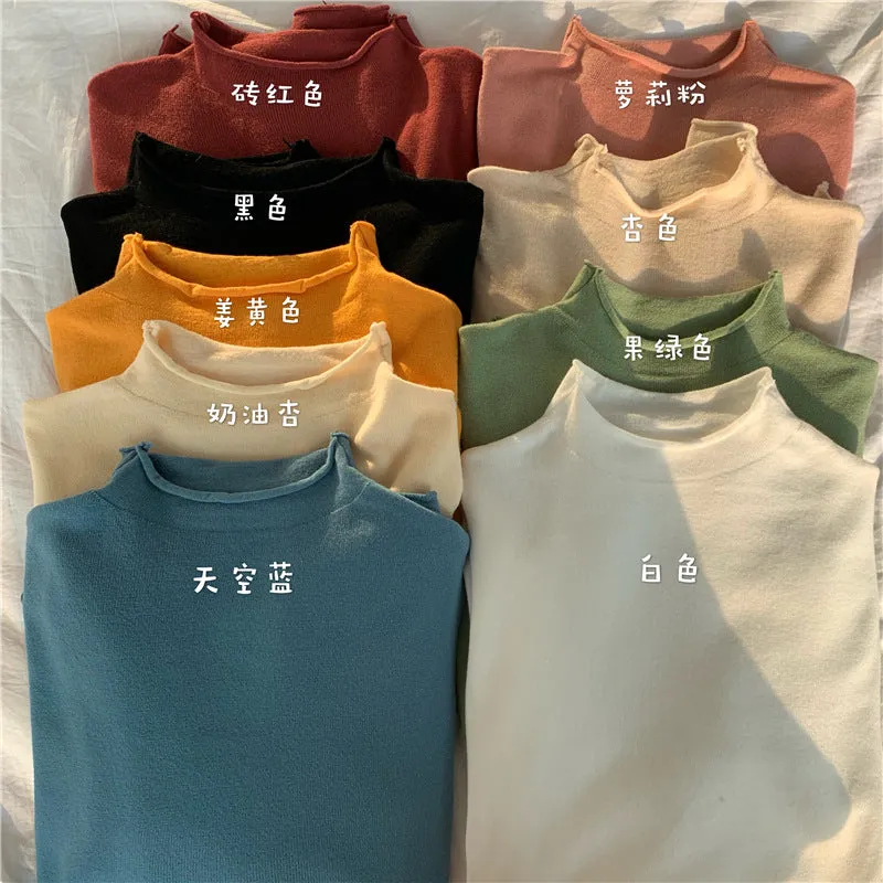 Korean Slimming Slim-Look Long Sleeved Half-Height Collar Women Sweater