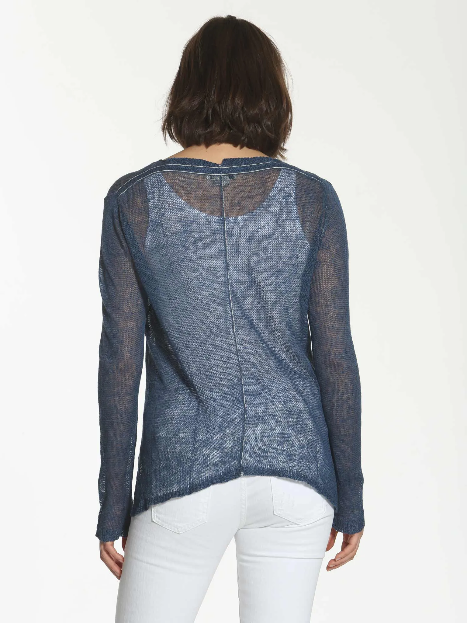 Linen Vee Tee - Cadet