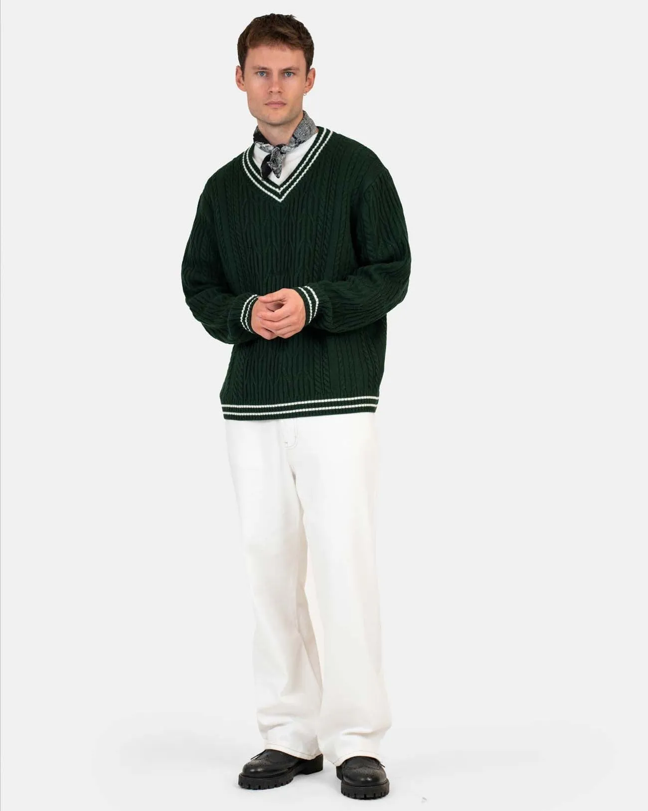 Long Sleeve Cable Knit Army