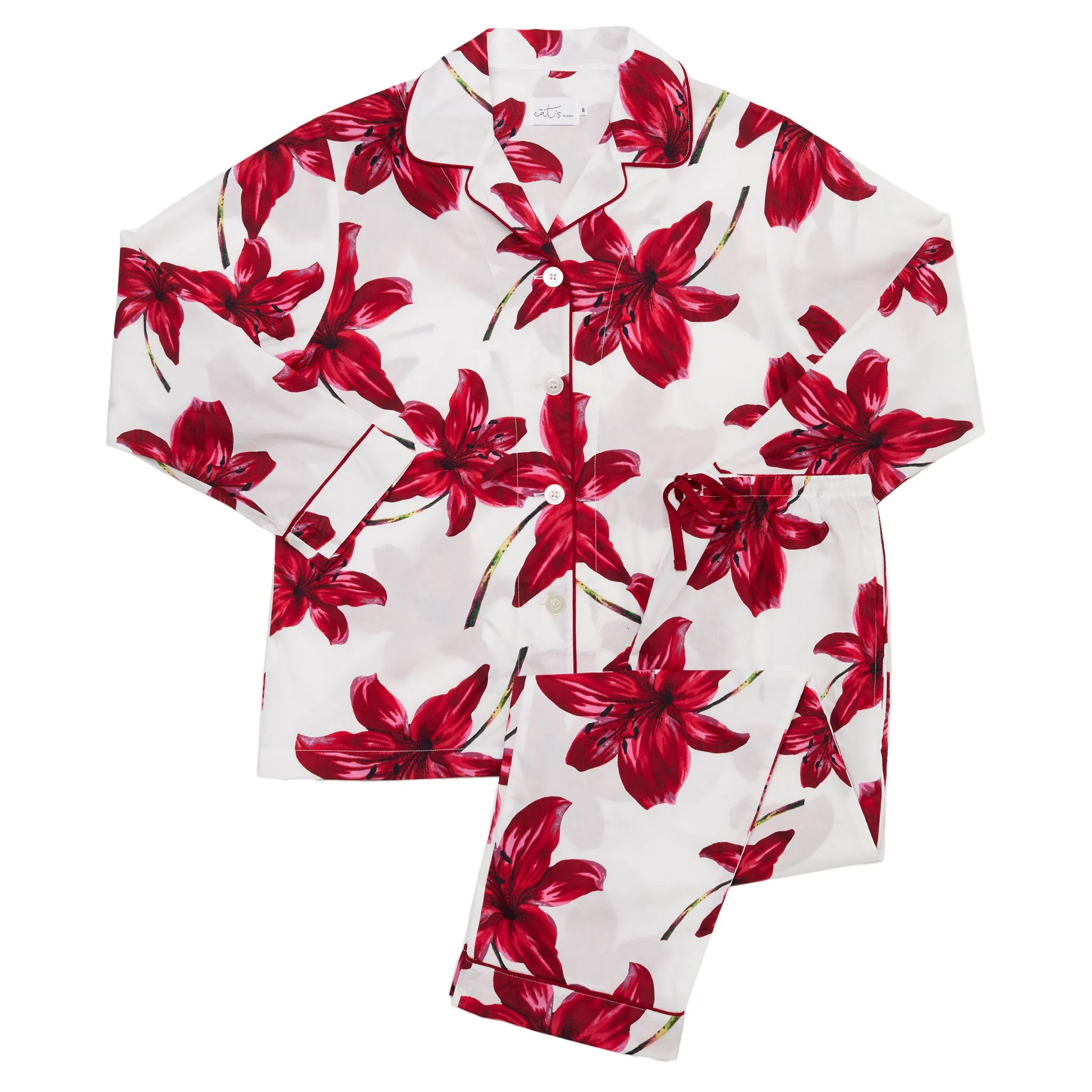 Long Sleeve Classic Pajama Set - Marbella Cream and Crimson Floral print