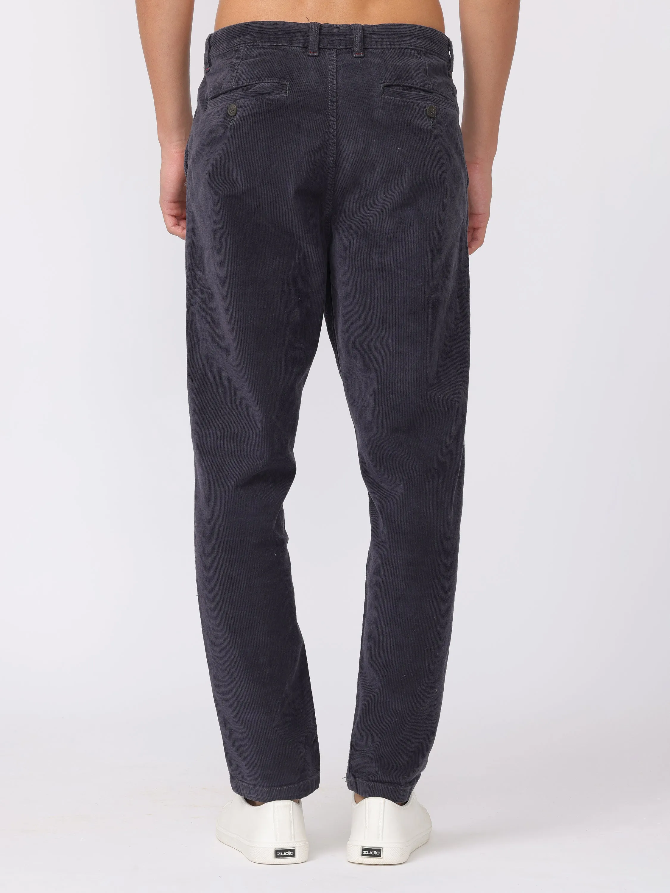 Men Navy Regular Fit Corduroy Pants