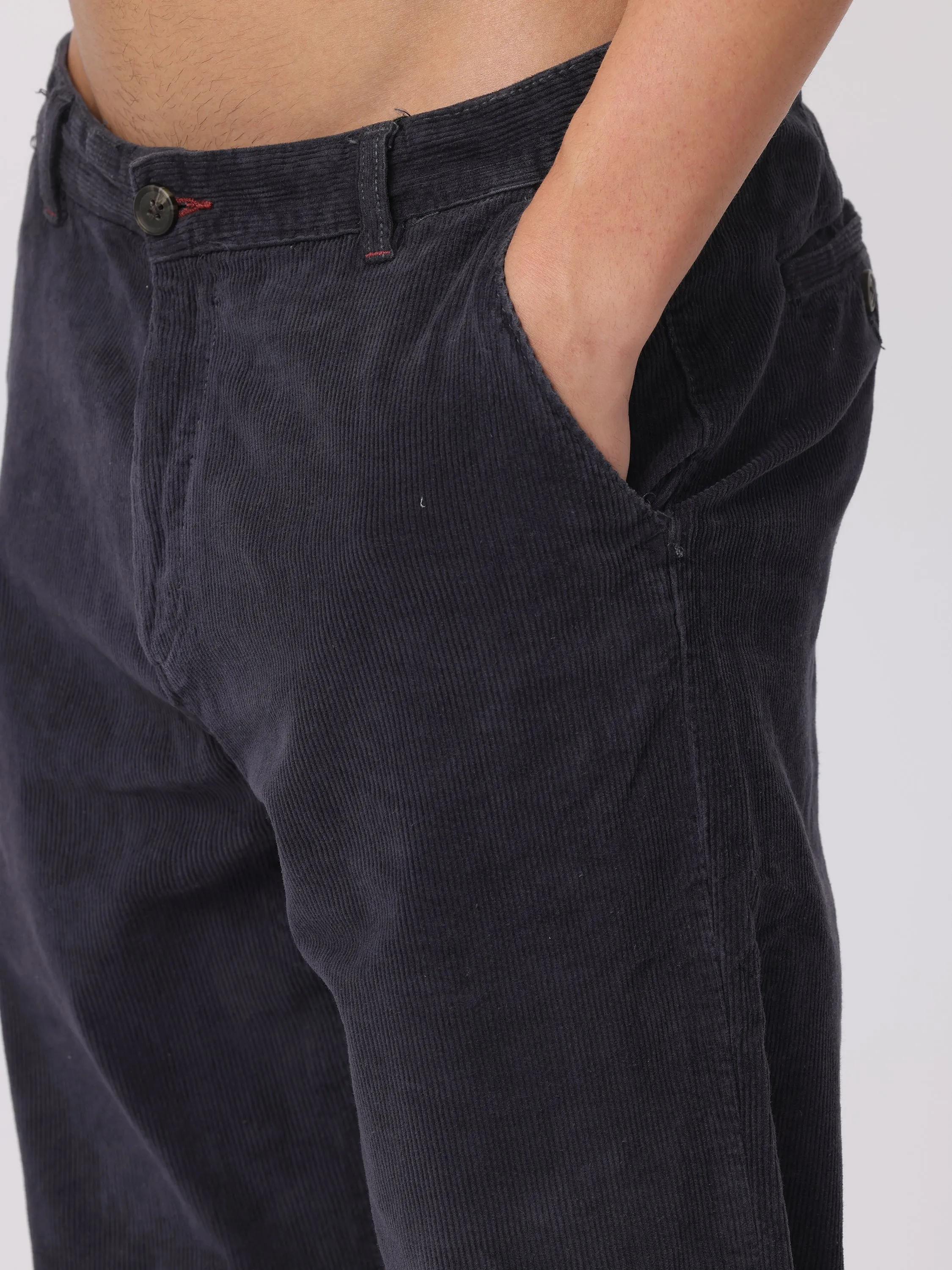 Men Navy Regular Fit Corduroy Pants