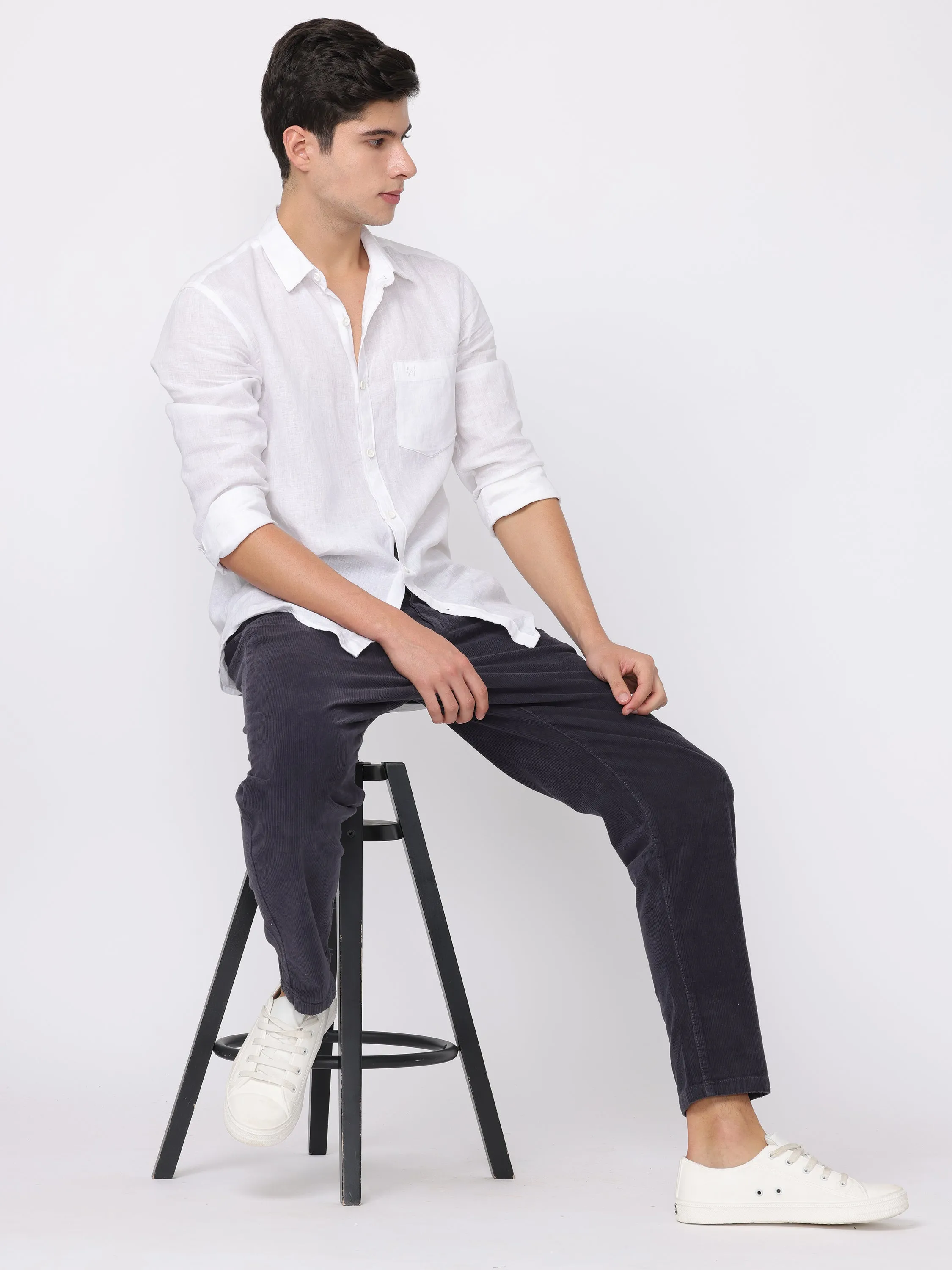 Men Navy Regular Fit Corduroy Pants