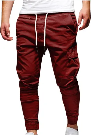 Mens Cargo Jogger Pants Slim Fit Stretch Joggers Sweatpants Casual Drawstring Hiking Pants with Multi-Pockets