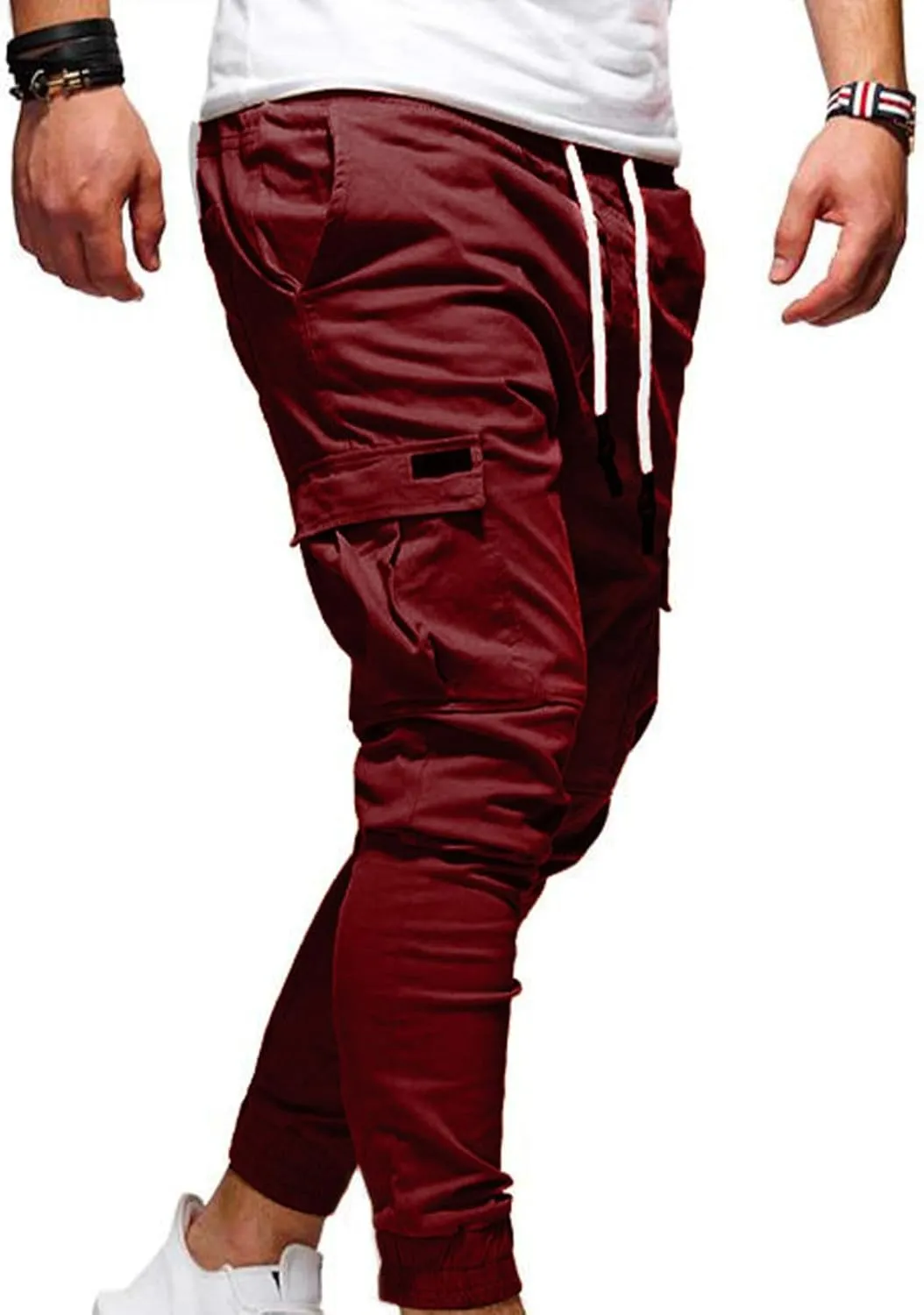 Mens Cargo Jogger Pants Slim Fit Stretch Joggers Sweatpants Casual Drawstring Hiking Pants with Multi-Pockets