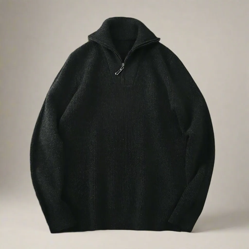 Men’s Wool Sweater Half-Zip Open Collar Pullover Midweight Sweater Ashore Shop