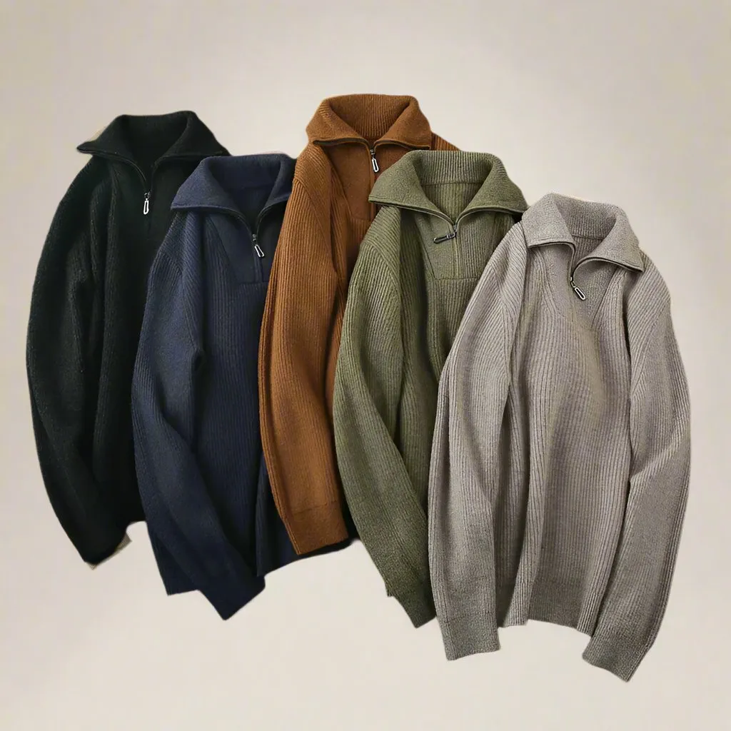 Men’s Wool Sweater Half-Zip Open Collar Pullover Midweight Sweater Ashore Shop