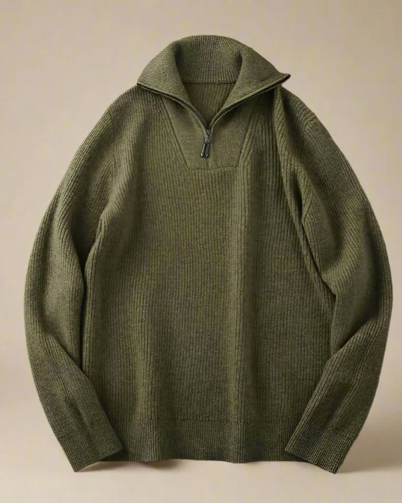 Men’s Wool Sweater Half-Zip Open Collar Pullover Midweight Sweater Ashore Shop