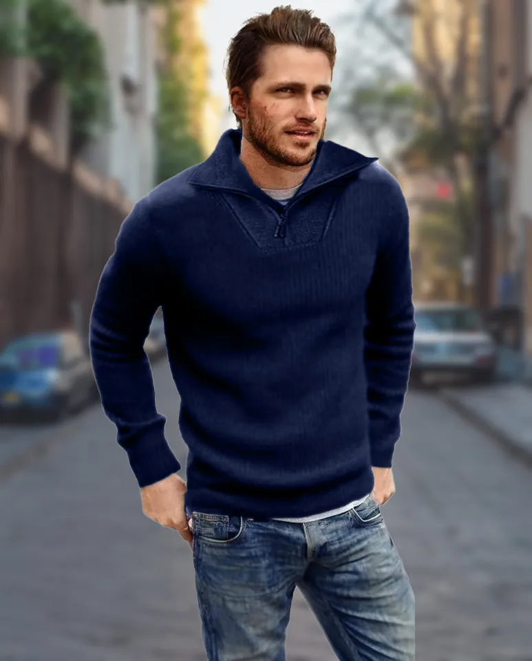 Men’s Wool Sweater Half-Zip Open Collar Pullover Midweight Sweater Ashore Shop