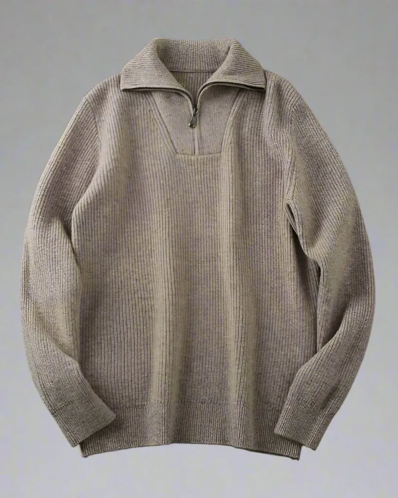 Men’s Wool Sweater Half-Zip Open Collar Pullover Midweight Sweater Ashore Shop