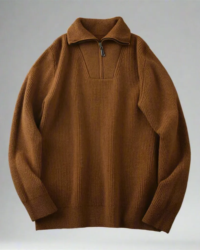 Men’s Wool Sweater Half-Zip Open Collar Pullover Midweight Sweater Ashore Shop