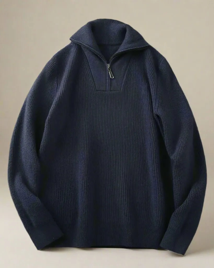 Men’s Wool Sweater Half-Zip Open Collar Pullover Midweight Sweater Ashore Shop