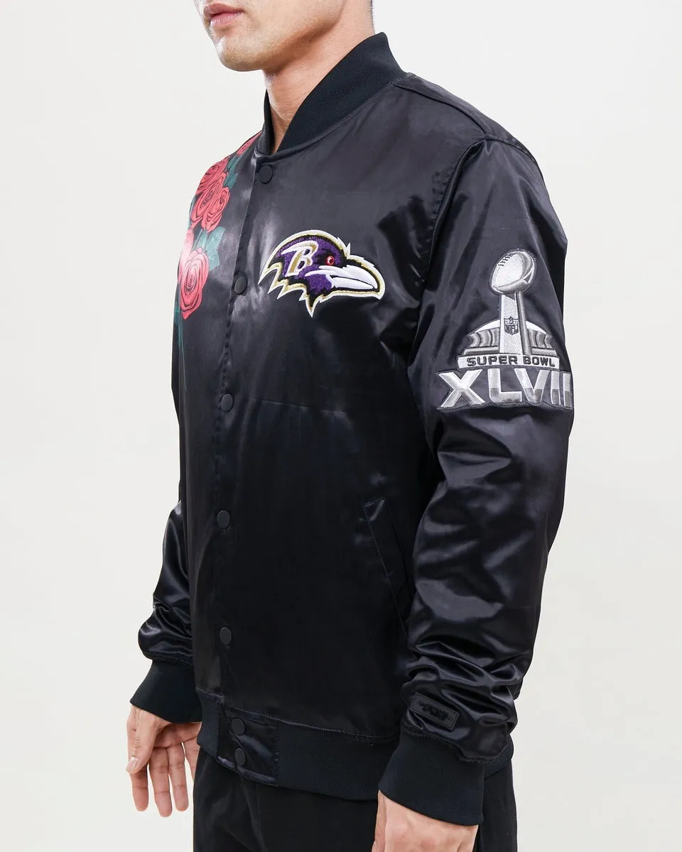 NFL BALTIMORE RAVENS ROSE MEN'S SATIN JACKET (BLACK)