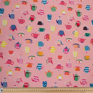 Pink Teacups Cotton Canvas Print