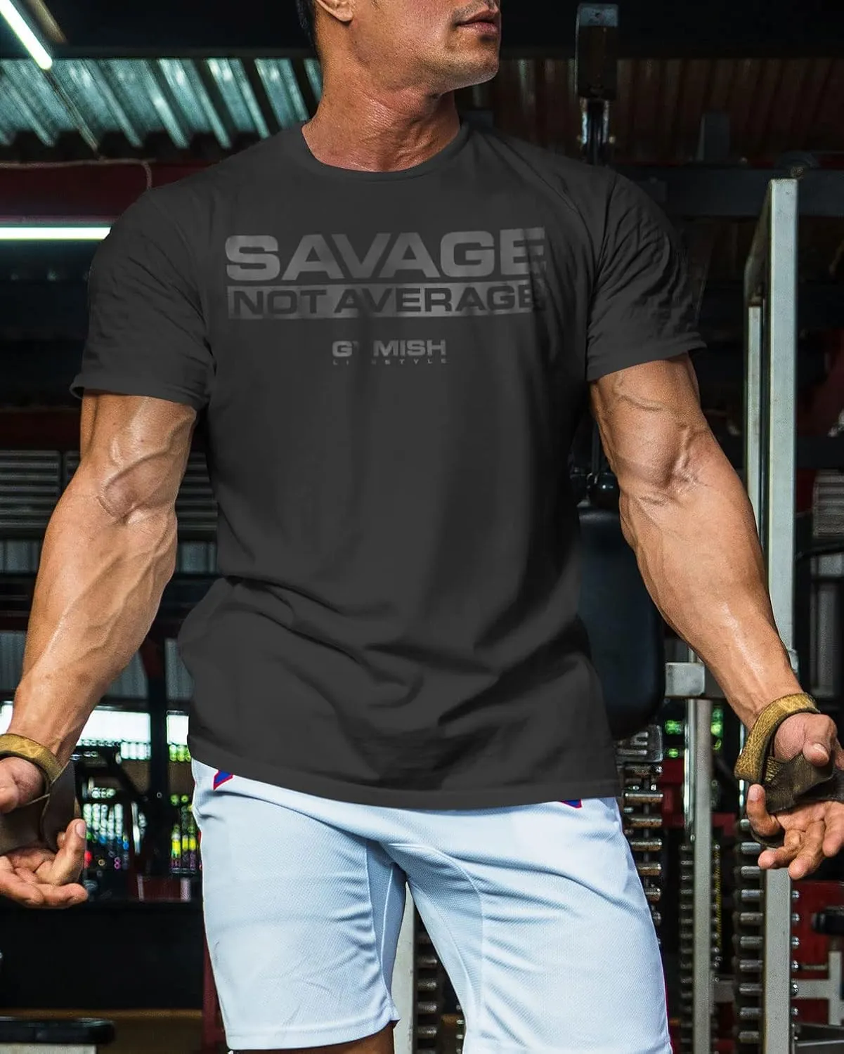 Savage Not Average Gym Workout Motivational Weightlifting Mens T-Shirt