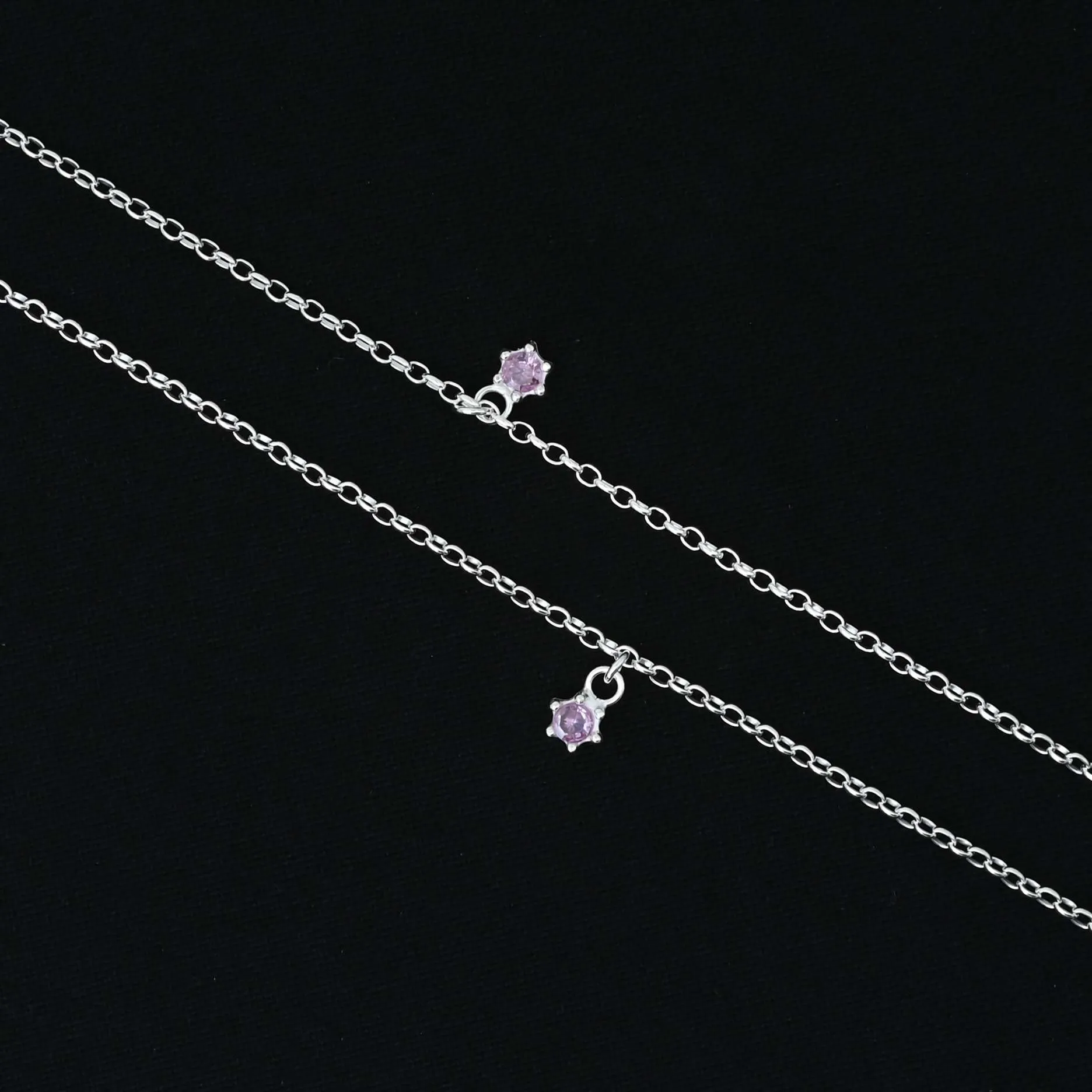 Sterling Silver Pink Stone Simple Design Payal