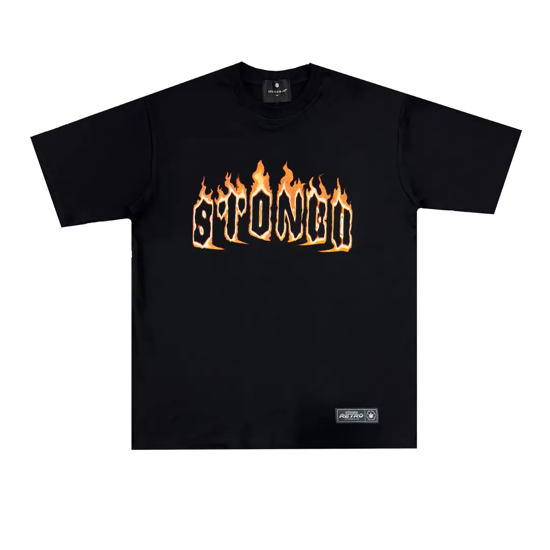 Stoned Retro : Flame Tee Black