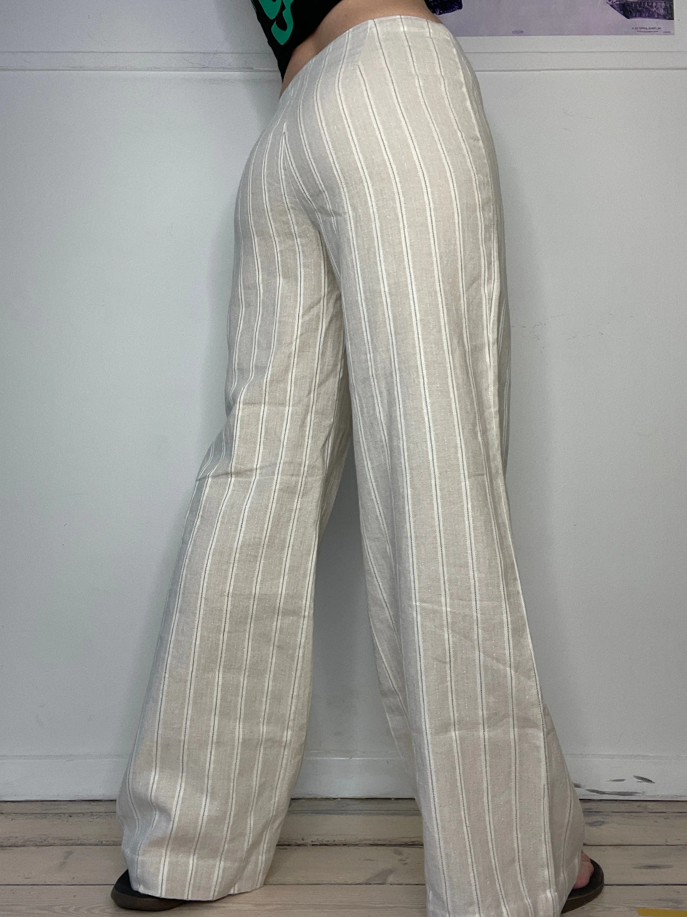 striped perfect fit low-waisted flare linen pants