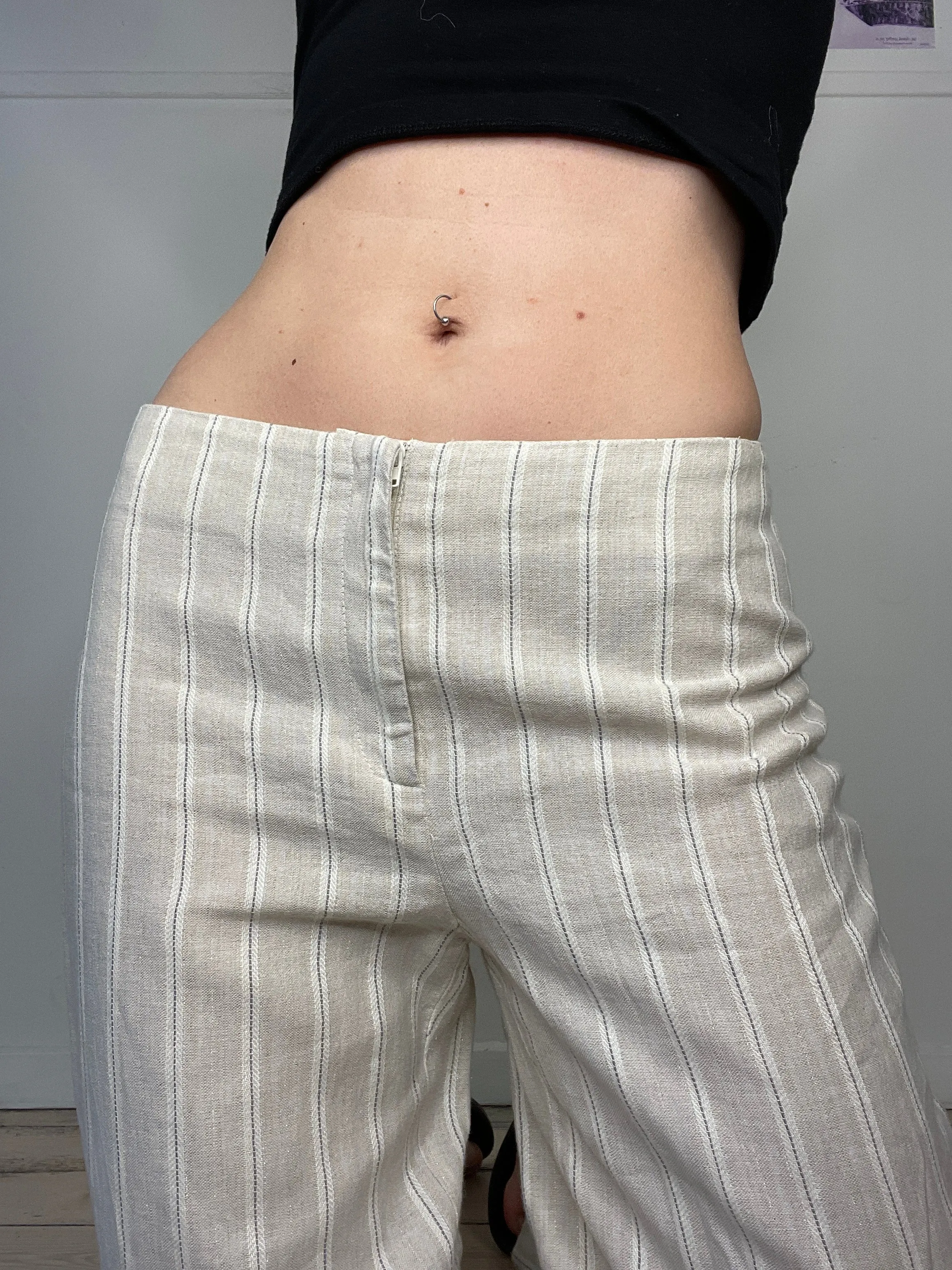striped perfect fit low-waisted flare linen pants