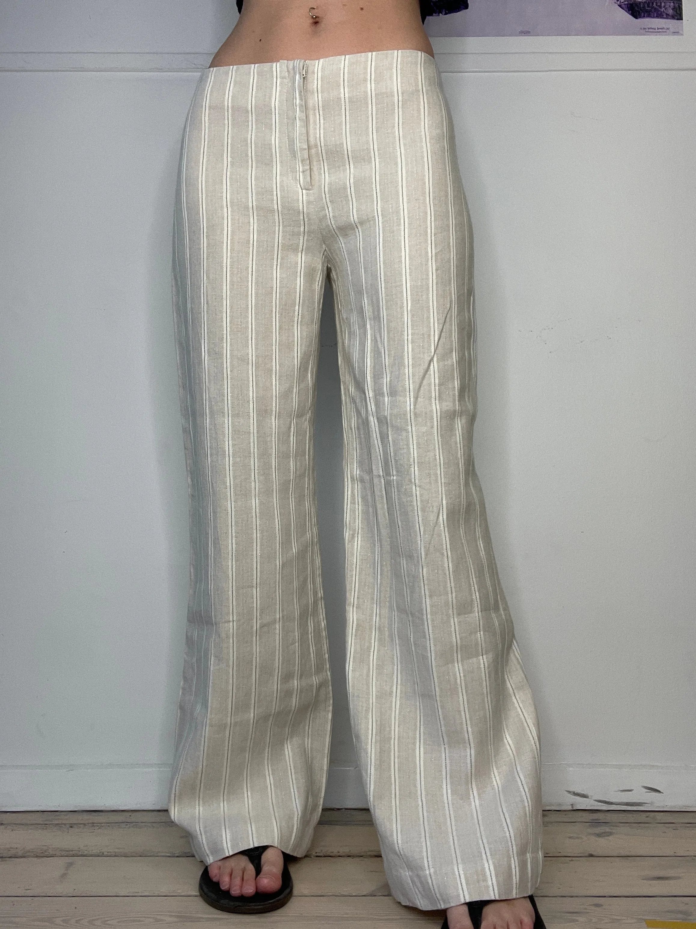 striped perfect fit low-waisted flare linen pants