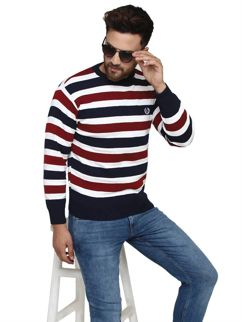 Striped Synthetic Long Sleeves Turtle Neck  Sweaters