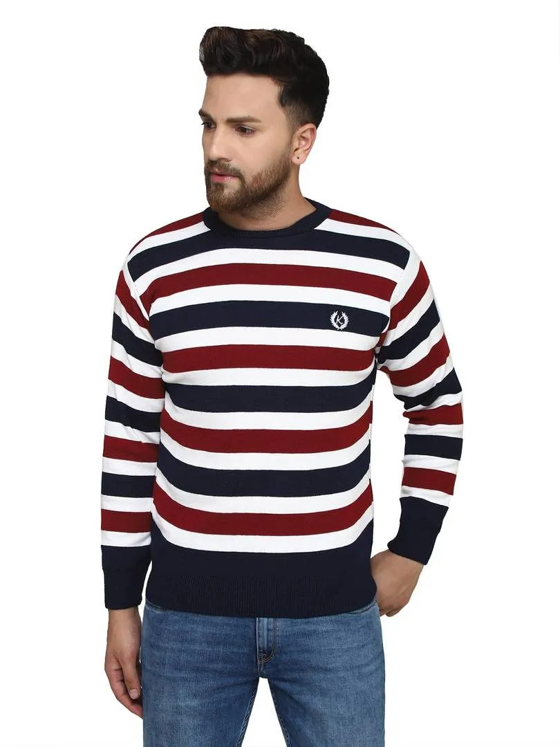 Striped Synthetic Long Sleeves Turtle Neck  Sweaters