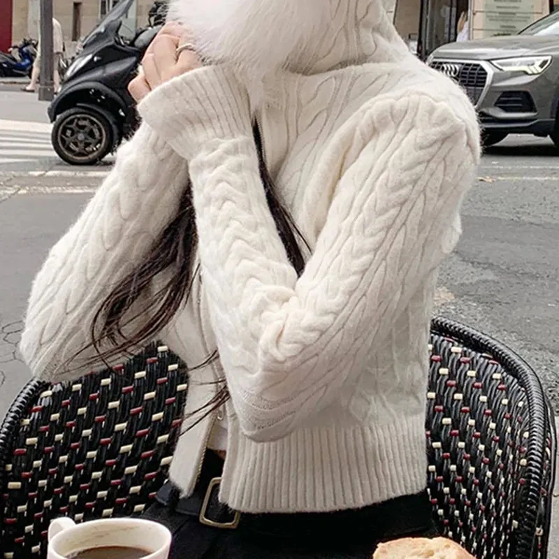 SUCHCUTE Beige Furry Trim Hooded Cropped Cardigan Coat