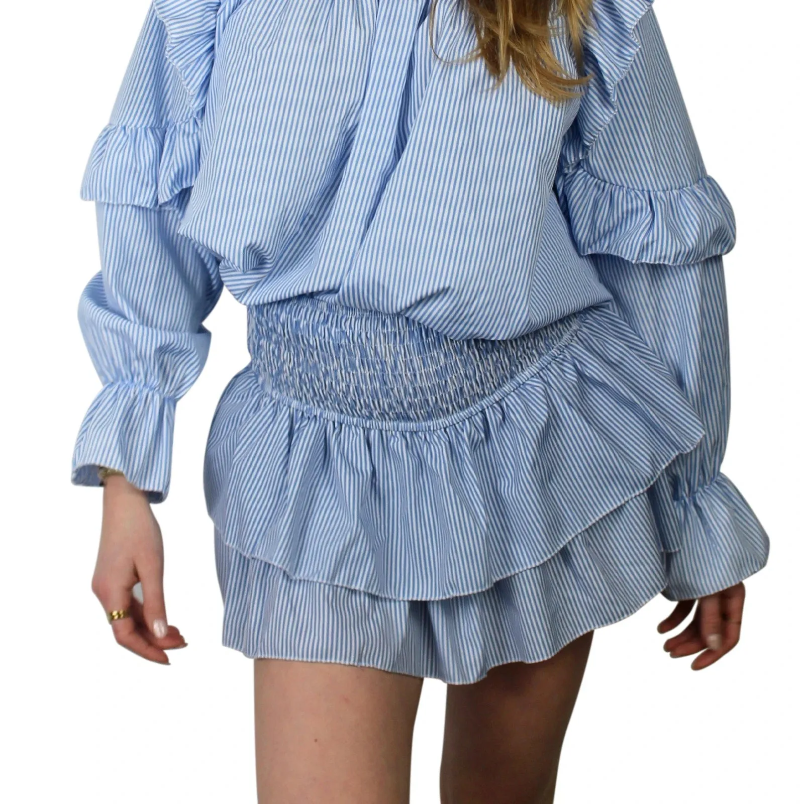 Sunloudy Women's Smocked Ruffle Hem Mini Skirt High Waist Flared Pleated Skater Skirt for Playful Elegance
