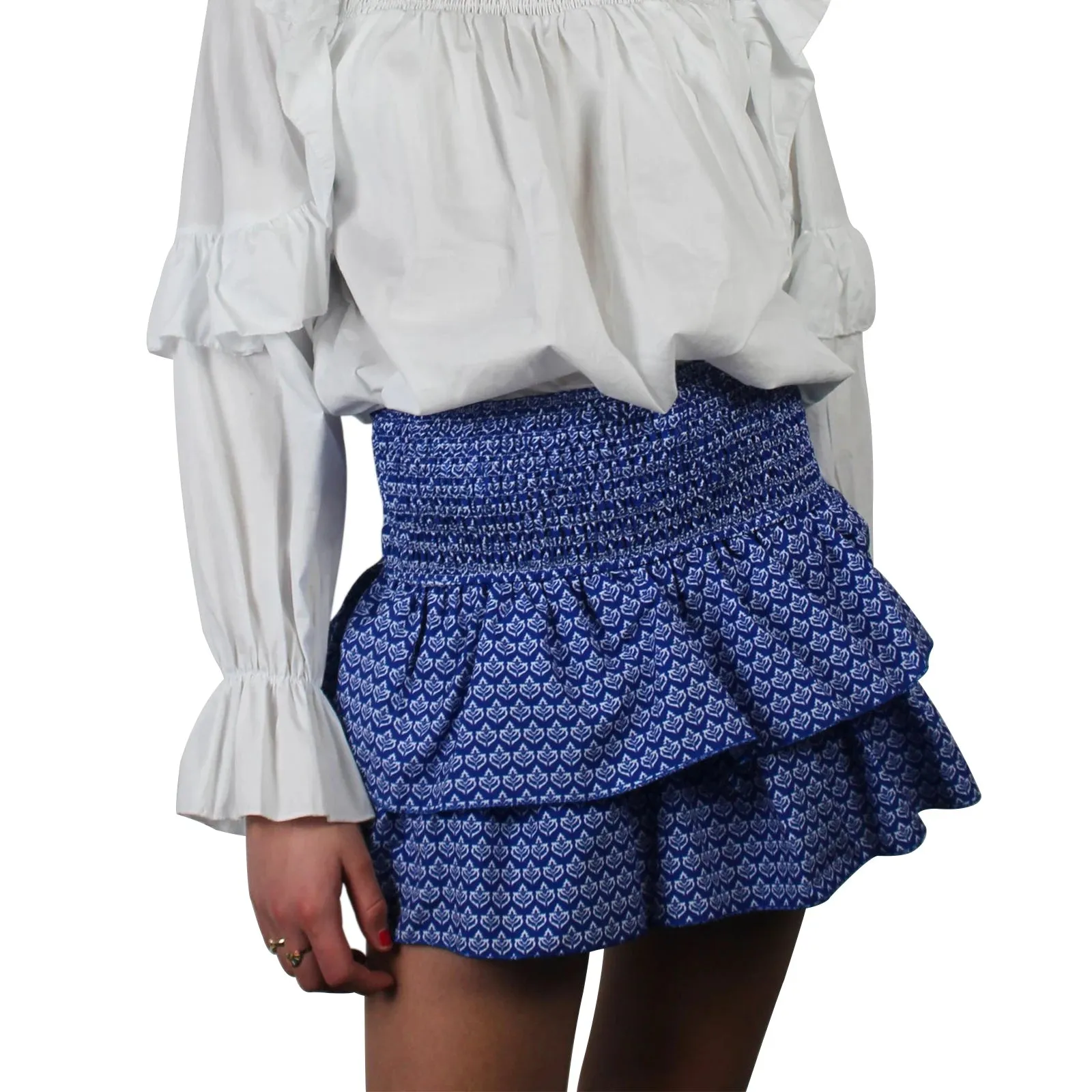 Sunloudy Women's Smocked Ruffle Hem Mini Skirt High Waist Flared Pleated Skater Skirt for Playful Elegance