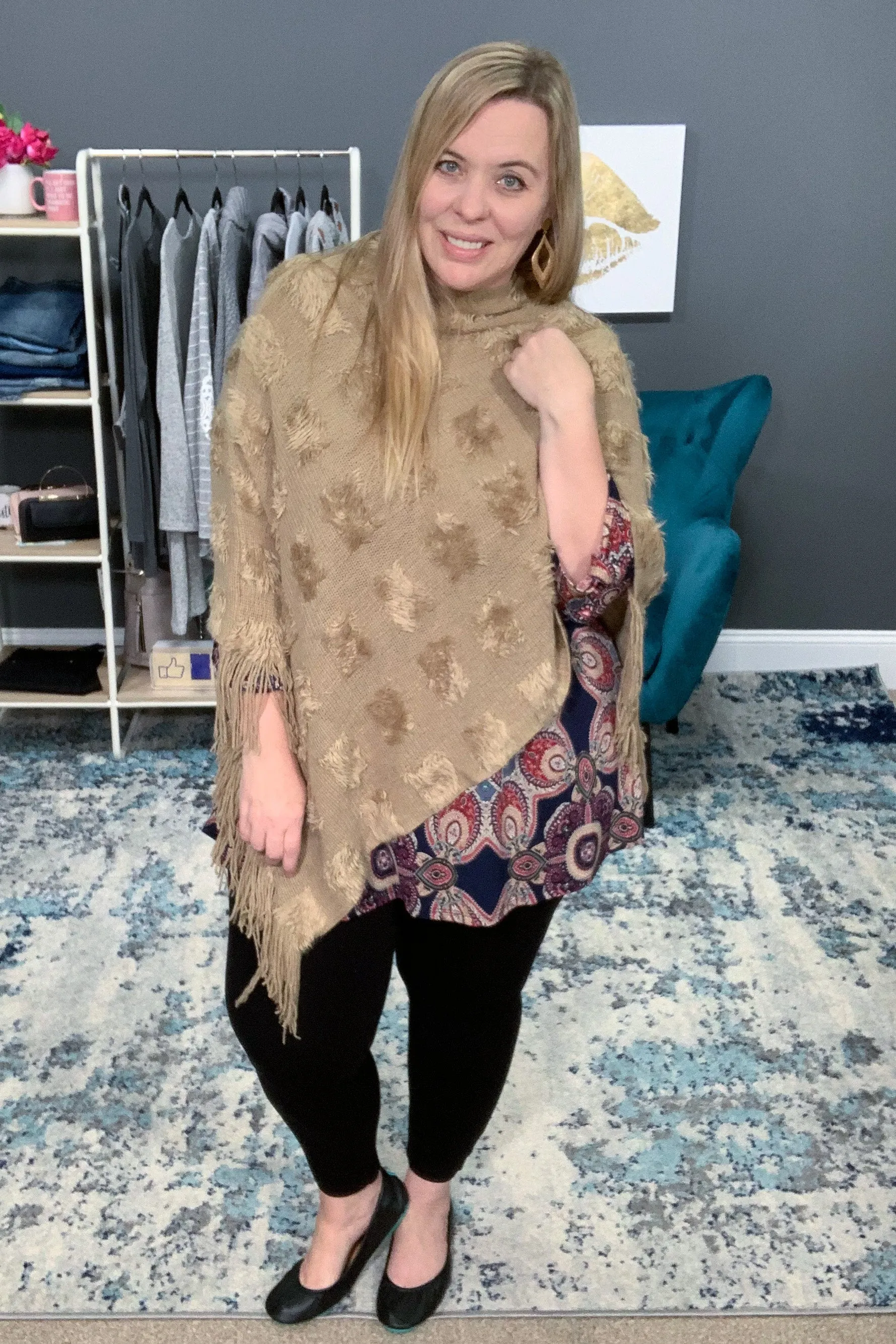 Super Soft Khaki Fringe Poncho