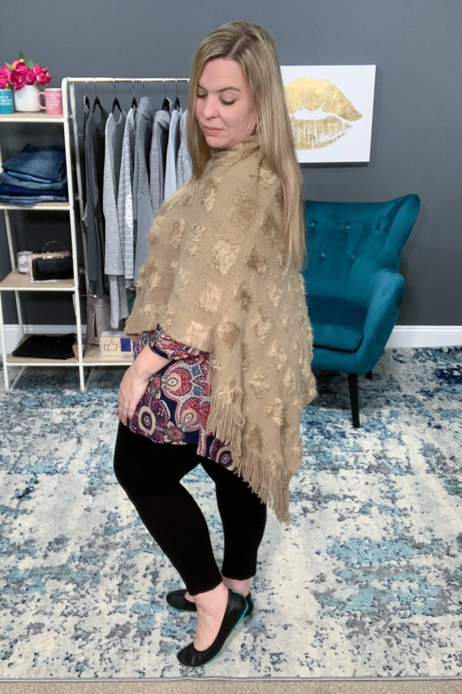 Super Soft Khaki Fringe Poncho