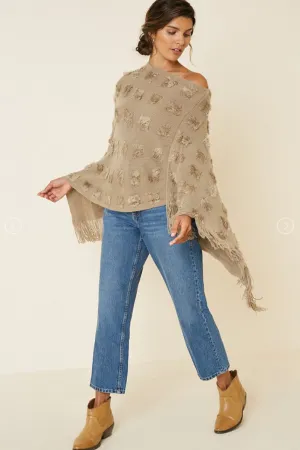 Super Soft Khaki Fringe Poncho