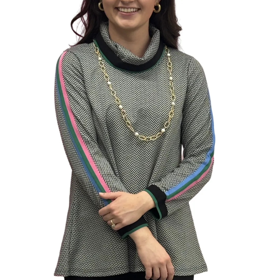 The Haley Herringbone Rainbow Striped Sleeve Sweater