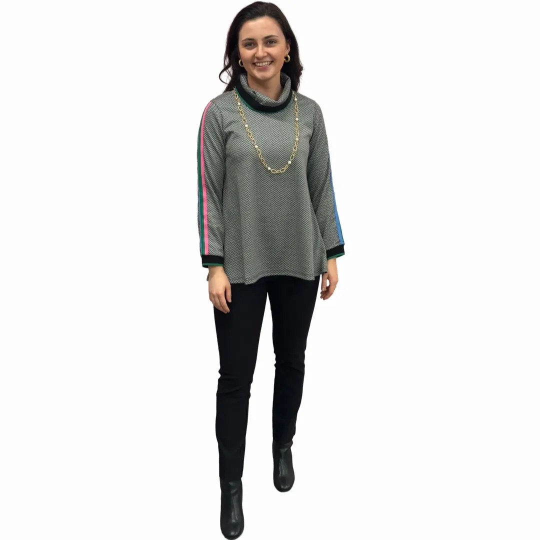 The Haley Herringbone Rainbow Striped Sleeve Sweater