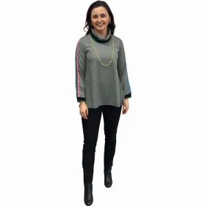 The Haley Herringbone Rainbow Striped Sleeve Sweater
