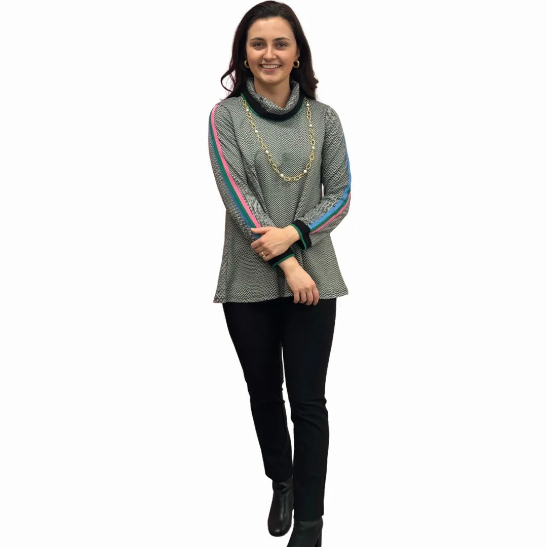 The Haley Herringbone Rainbow Striped Sleeve Sweater