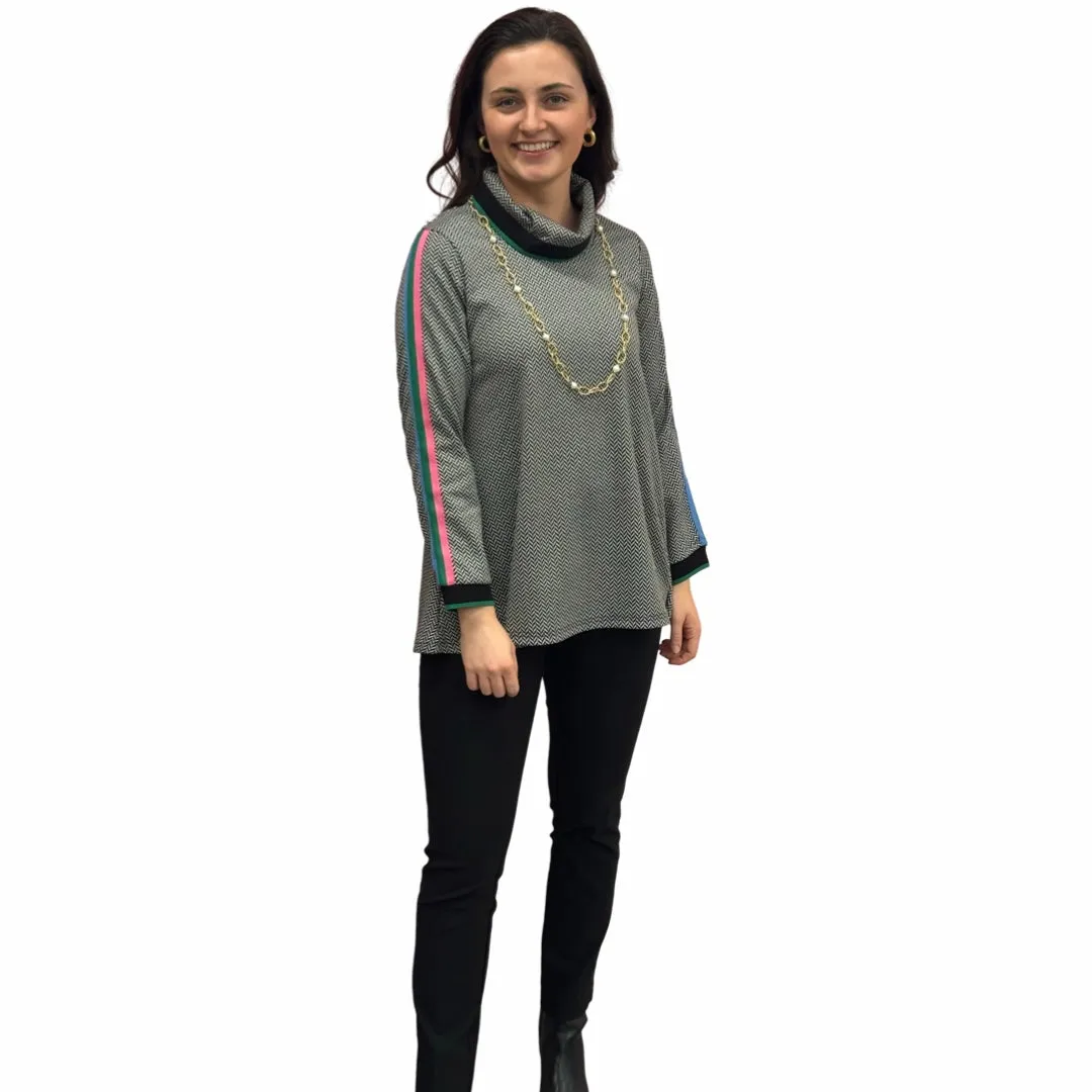 The Haley Herringbone Rainbow Striped Sleeve Sweater