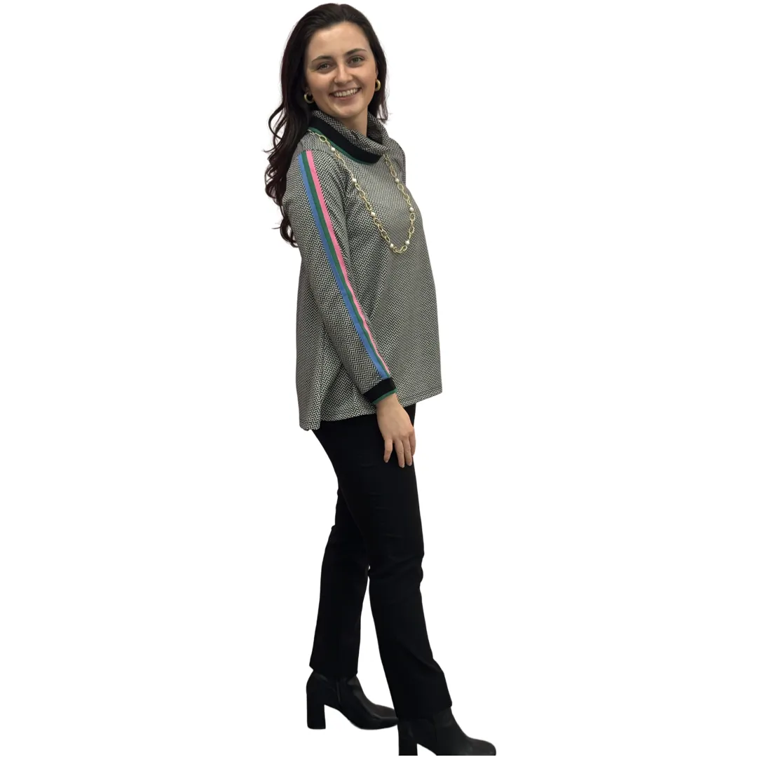 The Haley Herringbone Rainbow Striped Sleeve Sweater