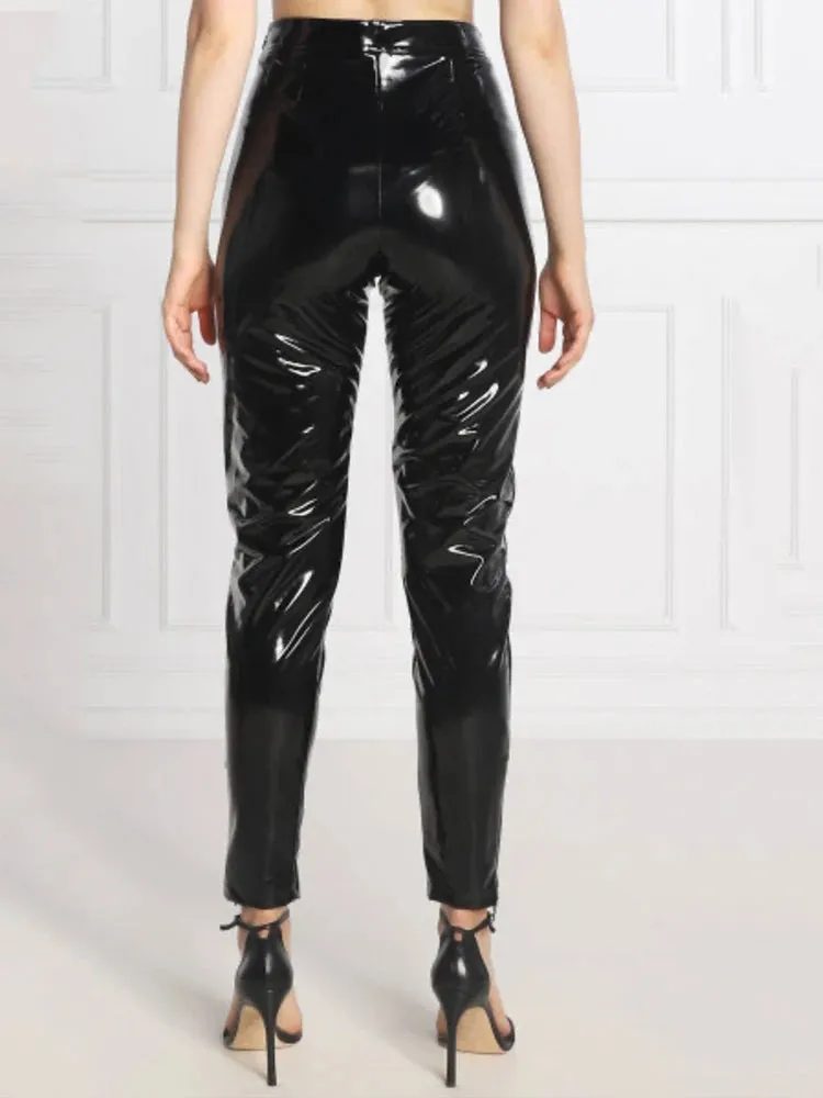 Trend4us High-Waist Glossy Latex Pants