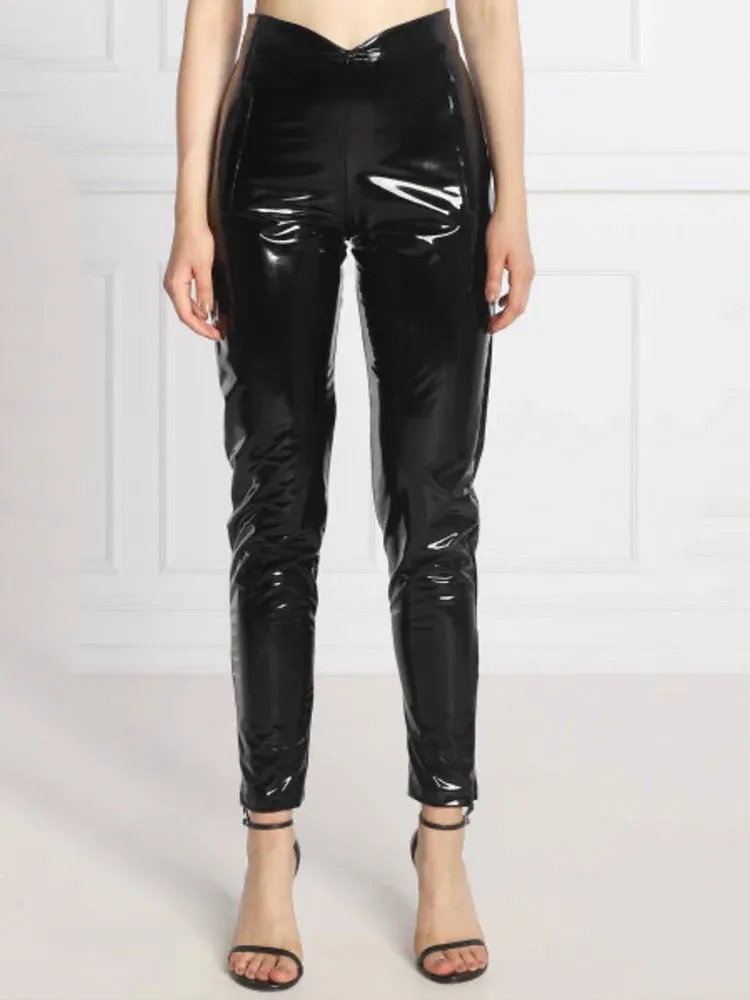 Trend4us High-Waist Glossy Latex Pants