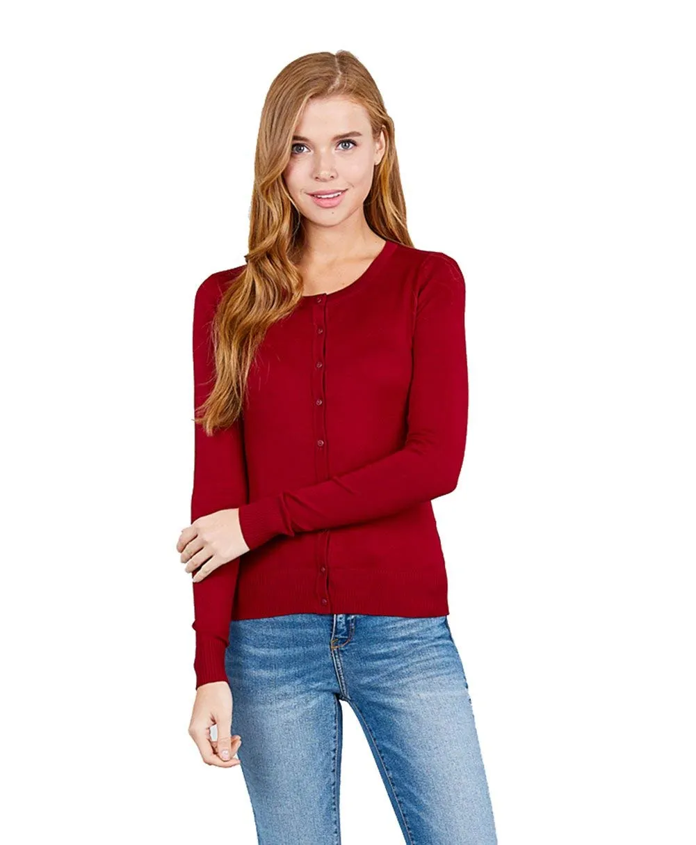 Women's Basic Long Sleeve Round Neck Button Down Rayon Sweater Cardigan