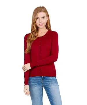 Women's Basic Long Sleeve Round Neck Button Down Rayon Sweater Cardigan