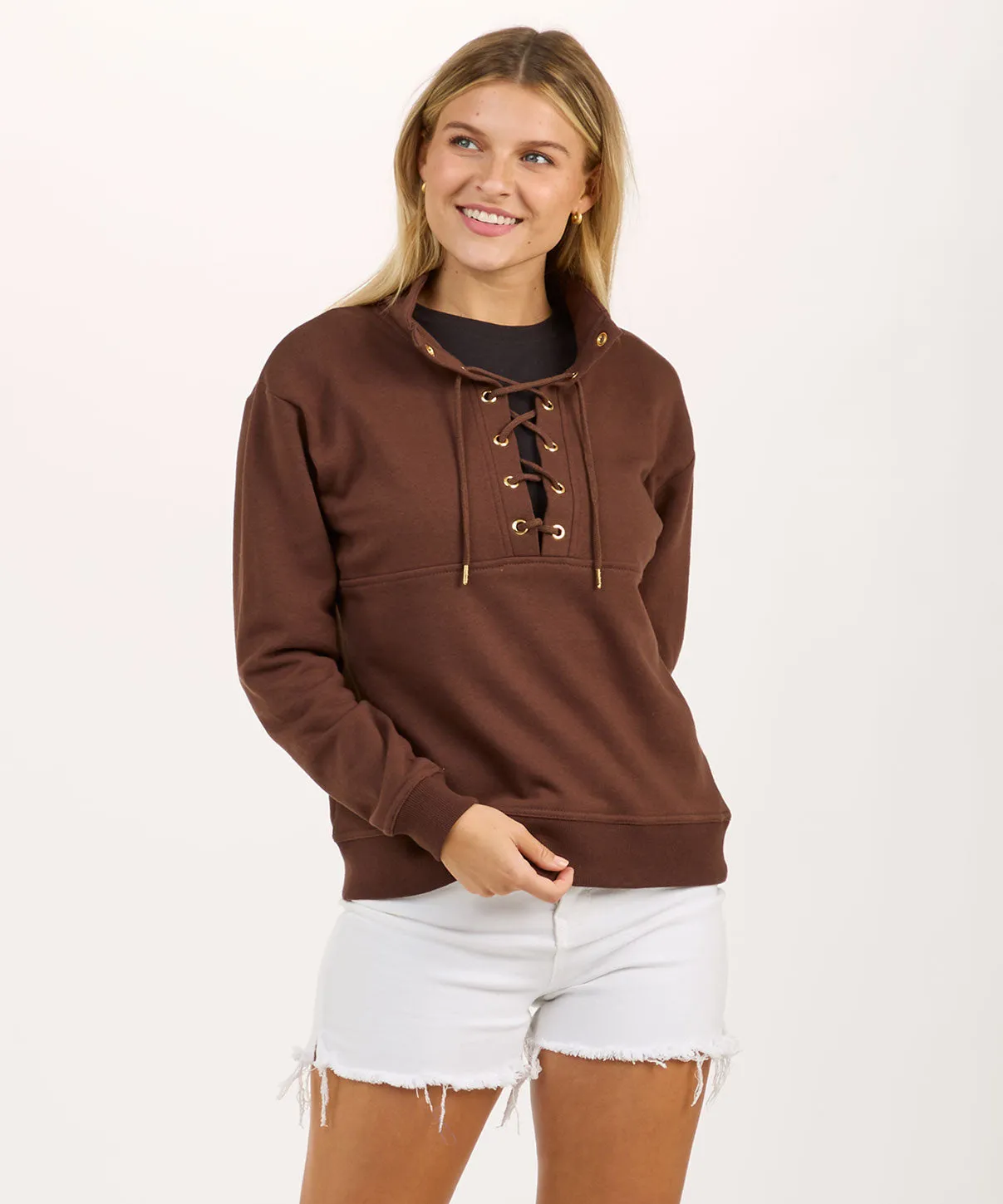 Women's Long Sleeve Lace Up Pullover