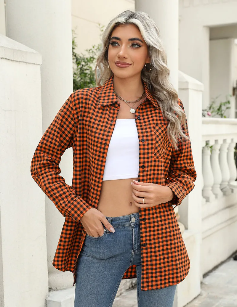Zeagoo Long Sleeve Plaid Shirt for Women Flannel Button Down Shirts