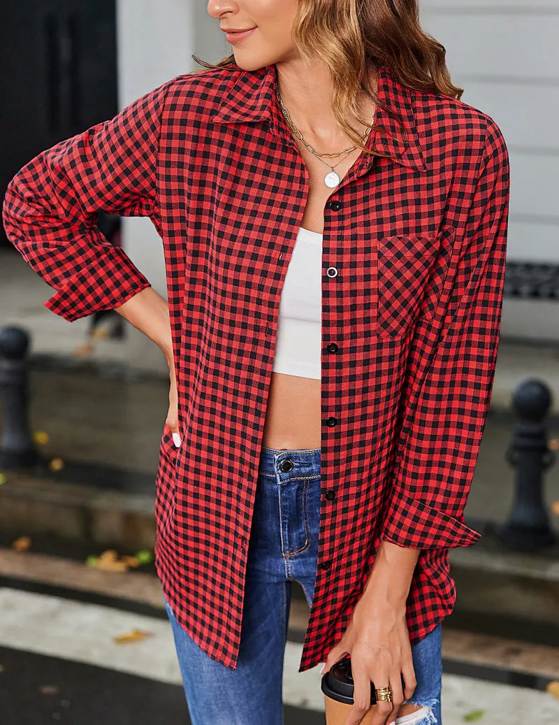 Zeagoo Long Sleeve Plaid Shirt for Women Flannel Button Down Shirts