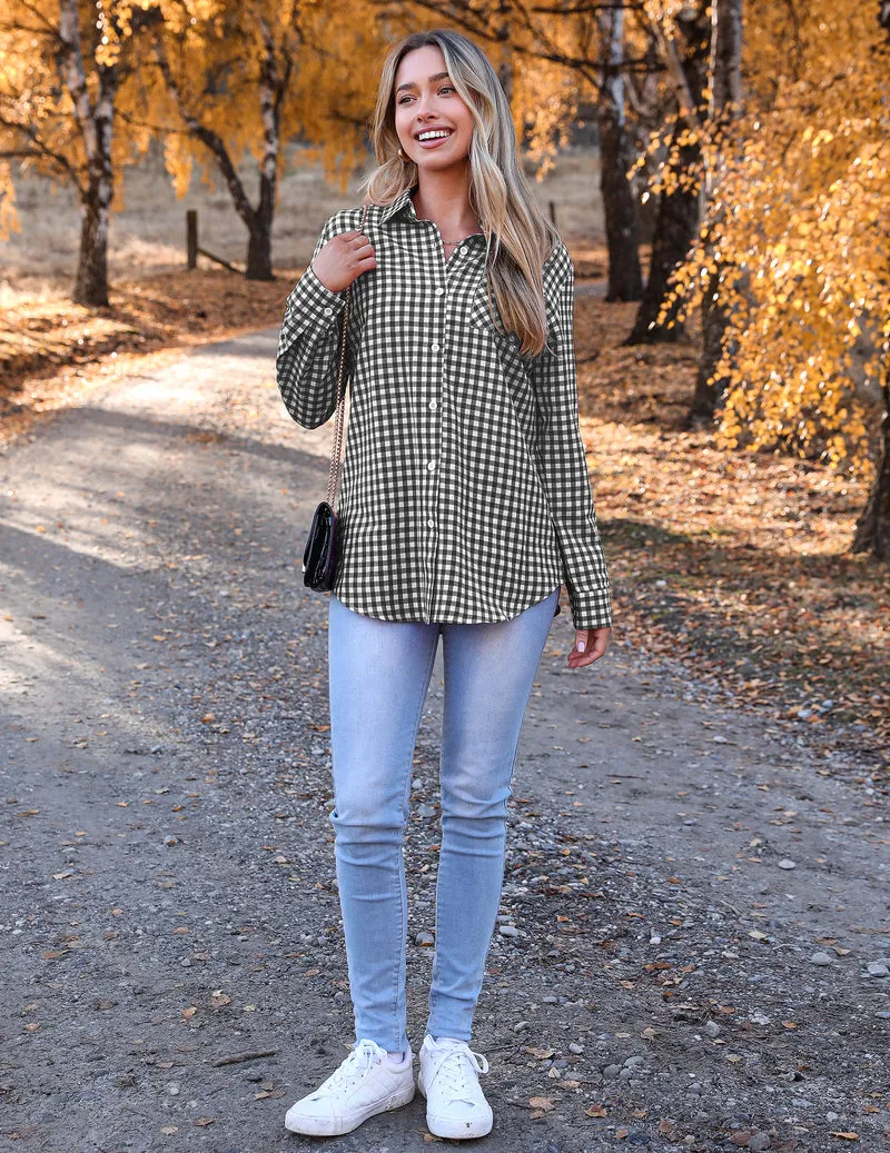 Zeagoo Long Sleeve Plaid Shirt for Women Flannel Button Down Shirts