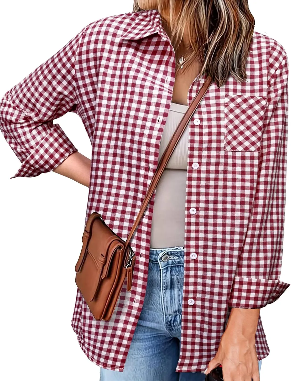 Zeagoo Long Sleeve Plaid Shirt for Women Flannel Button Down Shirts