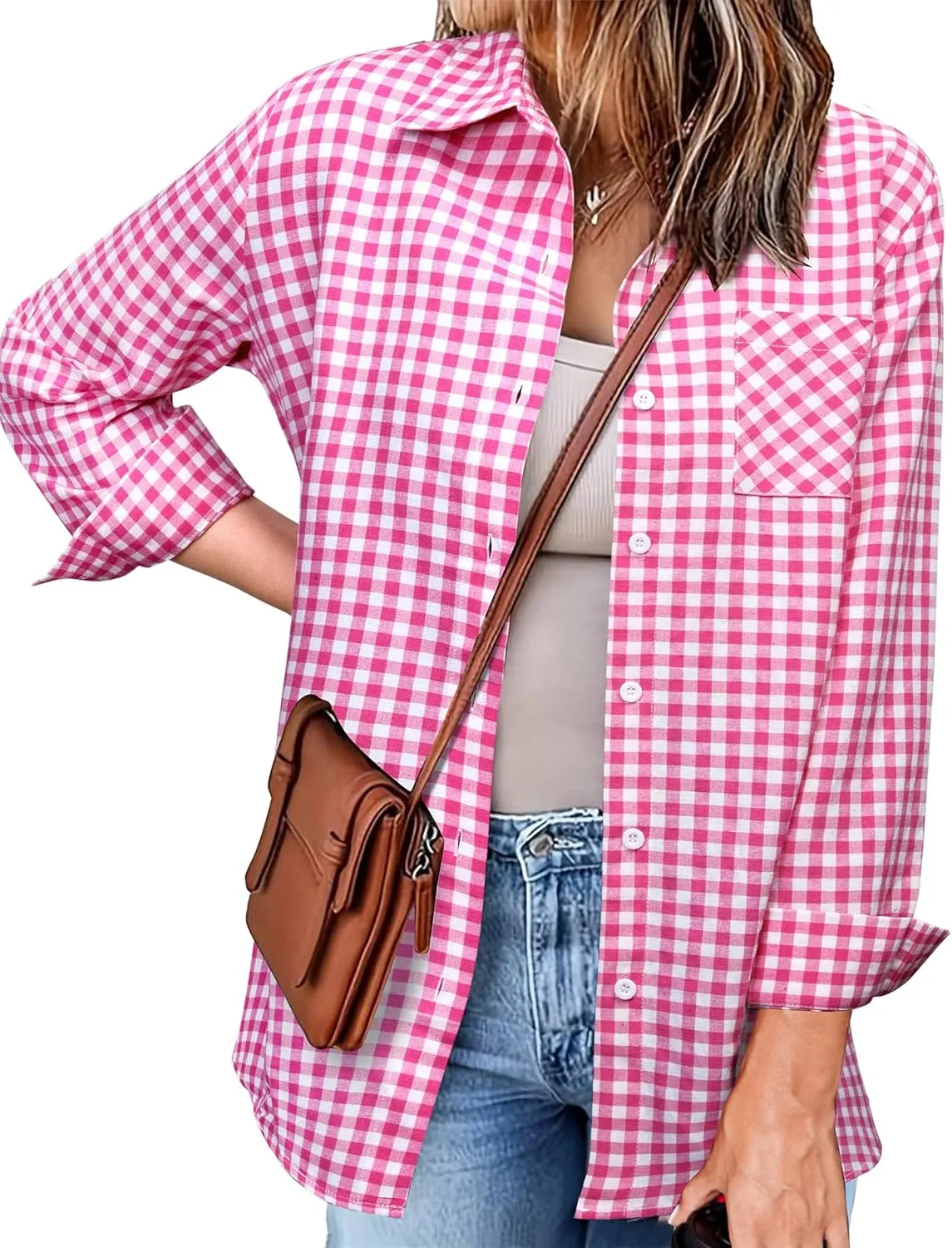 Zeagoo Long Sleeve Plaid Shirt for Women Flannel Button Down Shirts