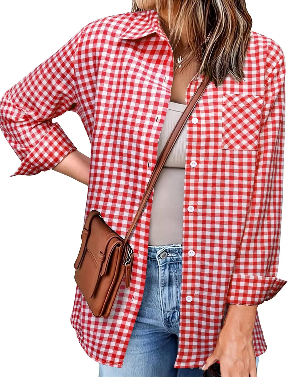 Zeagoo Long Sleeve Plaid Shirt for Women Flannel Button Down Shirts